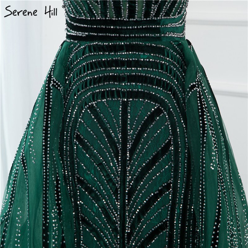 Dubai Navy Blue Deep-V Sexy Evening Dresses 2025 Sleeveless Crystal Luxury Mermaid Evening Gowns Design Serene Hill LA70198 - SERENE HILL
