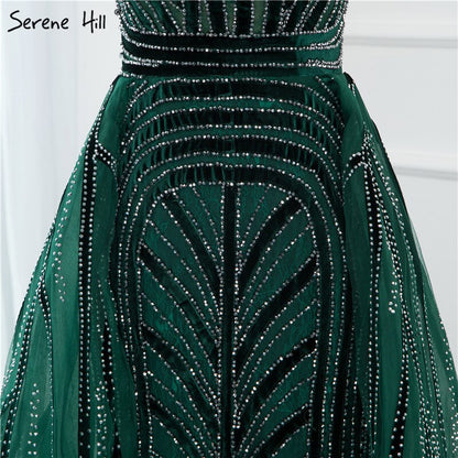 Dubai Navy Blue Deep-V Sexy Evening Dresses 2025 Sleeveless Crystal Luxury Mermaid Evening Gowns Design Serene Hill LA70198 - SERENE HILL