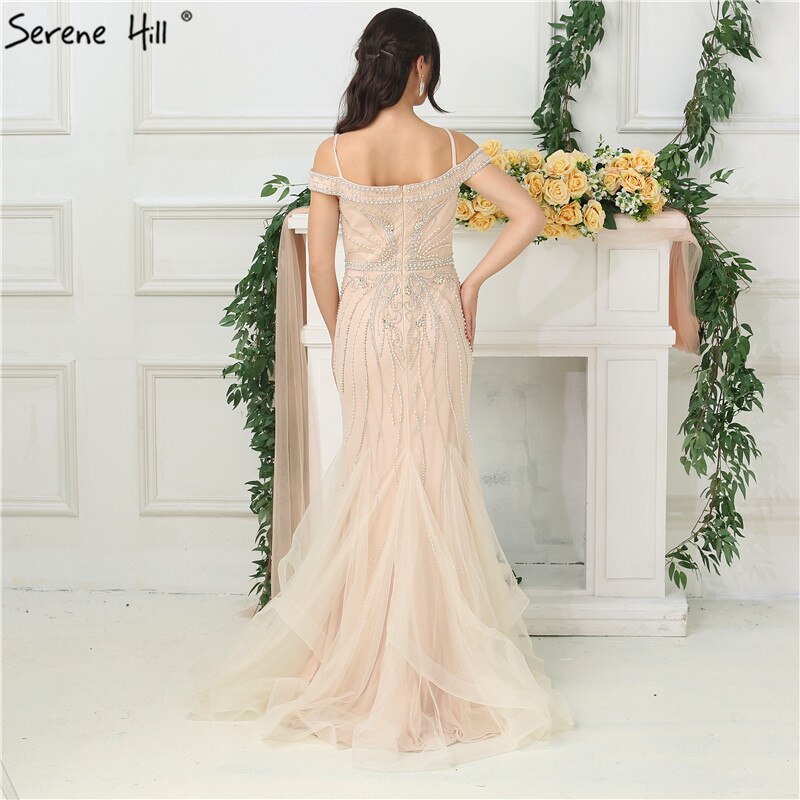 Sale Dubai Nude Boat Neck Luxury Sexy Evening Dresses Diamond Pearls Off Shoulder Evening Gowns 2025 Real Photo LA6696 - SERENE HILL