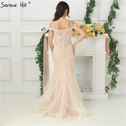 Sale Dubai Nude Boat Neck Luxury Sexy Evening Dresses Diamond Pearls Off Shoulder Evening Gowns 2025 Real Photo LA6696 - SERENE HILL
