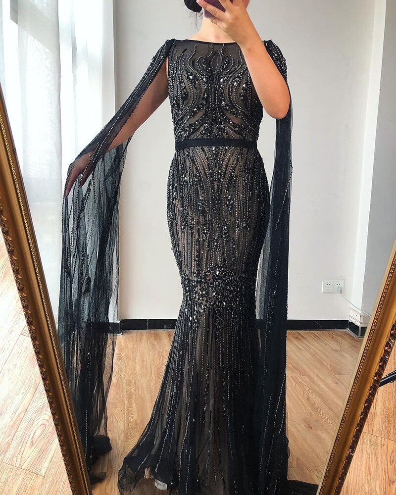 Dubai Pink Luxury Long Sleeves Evening Gowns 2025 Mermaid Sequins Beading Sexy Fromal Dresses Serene Hill LA70160 - SERENE HILL