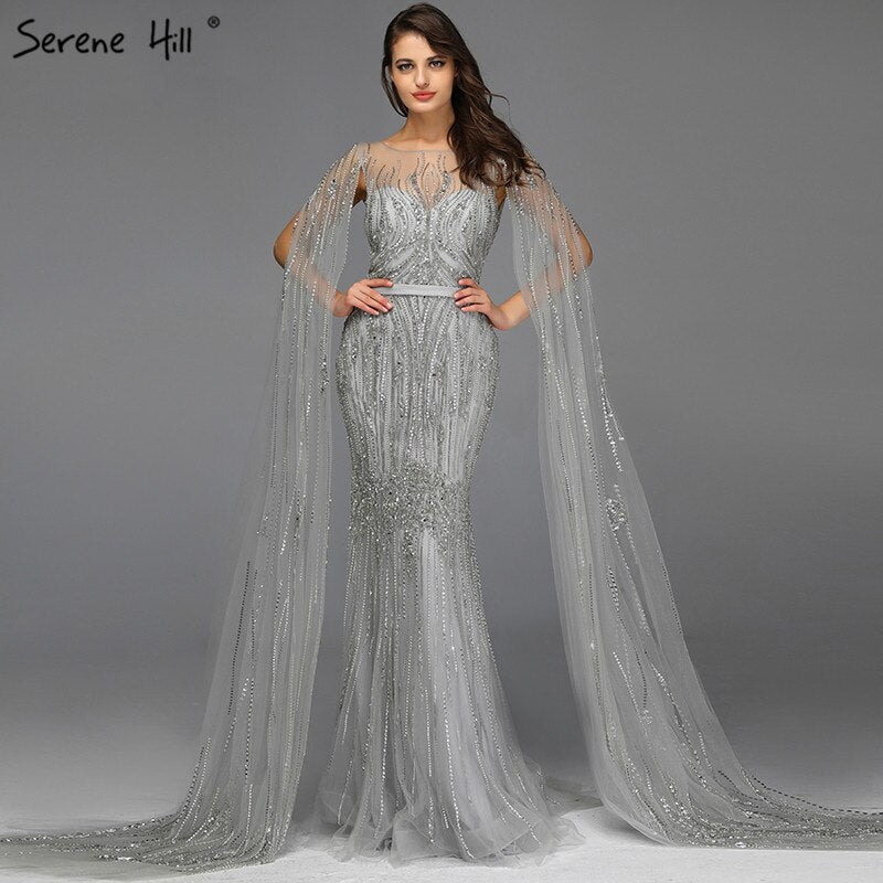 Dubai Pink Luxury Long Sleeves Evening Gowns 2025 Mermaid Sequins Beading Sexy Fromal Dresses Serene Hill LA70160 - SERENE HILL