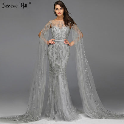 Dubai Pink Luxury Long Sleeves Evening Gowns 2025 Mermaid Sequins Beading Sexy Fromal Dresses Serene Hill LA70160 - SERENE HILL