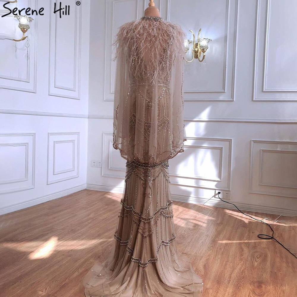 Dubai Purple V-Neck Mermaid Sexy Evening Dresses 2025 Sleeveless Shawl Yarn Feathers Formal Dress Serene Hill LA70171A - SERENE HILL