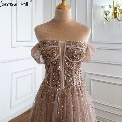 On Sale no return no refundDubai Red A-Line Sexy Sleeveless Evening Dresses 2025 Off Shoulder Beading Sparkle Formal Dress Serene Hill LA70545 - SERENE HILL