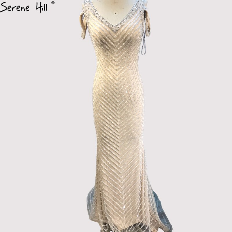 Sale Dubai Silver Sleeveless Luxury Evening Dresses 2025 Latest Design V-Neck Sexy Mermaid Evening Gowns Serene Hill LA60812 - SERENE HILL
