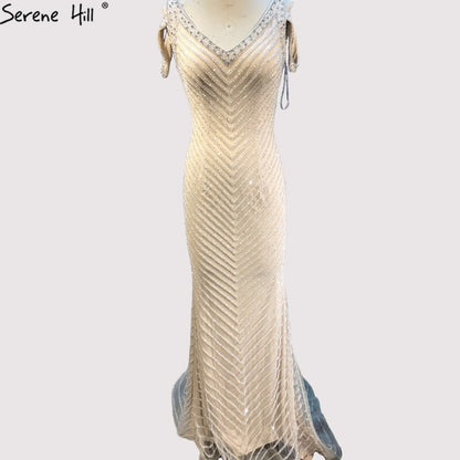 Sale Dubai Silver Sleeveless Luxury Evening Dresses 2025 Latest Design V-Neck Sexy Mermaid Evening Gowns Serene Hill LA60812 - SERENE HILL