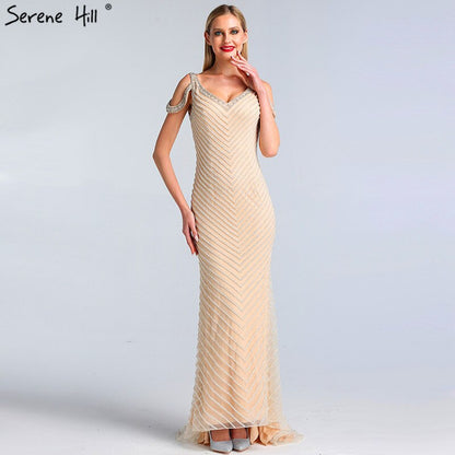 Sale Dubai Silver Sleeveless Luxury Evening Dresses 2025 Latest Design V-Neck Sexy Mermaid Evening Gowns Serene Hill LA60812 - SERENE HILL