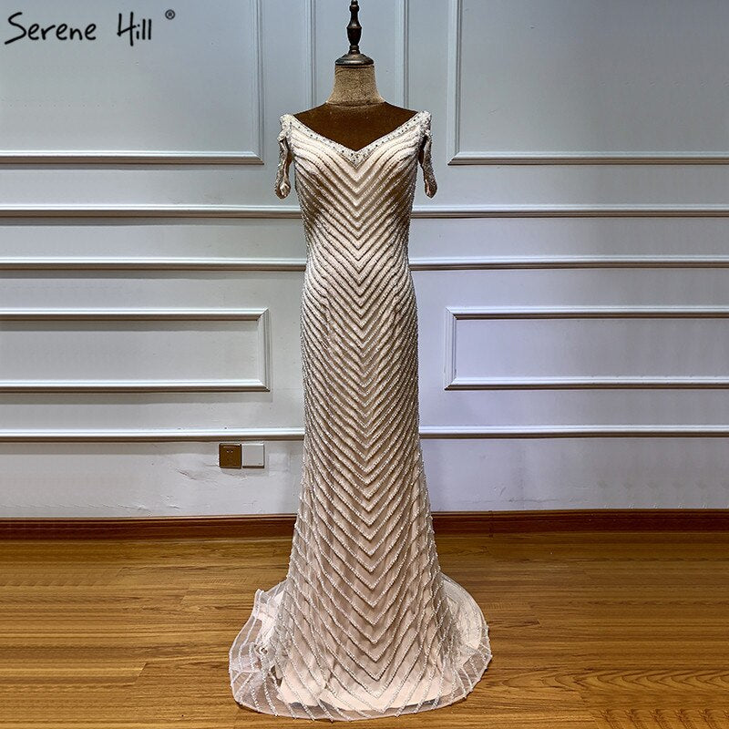 Sale Dubai Silver Sleeveless Luxury Evening Dresses 2025 Latest Design V-Neck Sexy Mermaid Evening Gowns Serene Hill LA60812 - SERENE HILL