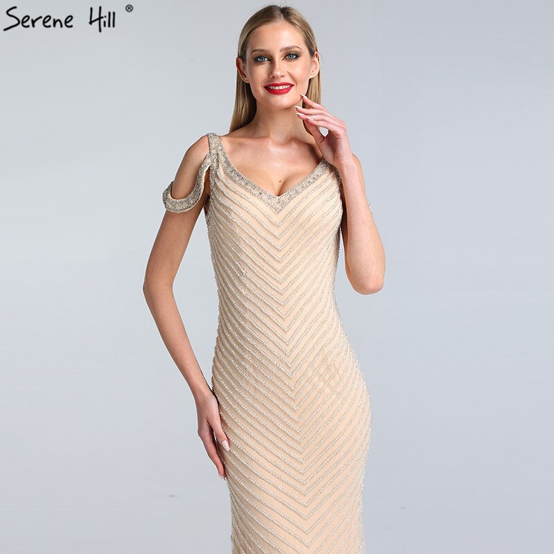 Sale Dubai Silver Sleeveless Luxury Evening Dresses 2025 Latest Design V-Neck Sexy Mermaid Evening Gowns Serene Hill LA60812 - SERENE HILL