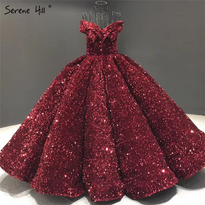 Dubai Sweetheart Sexy Green Luxury Wedding Dresses 2025 Sequined Off Shoulder Bridal Gowns Serene Hill HM66991 Custom Made - SERENE HILL