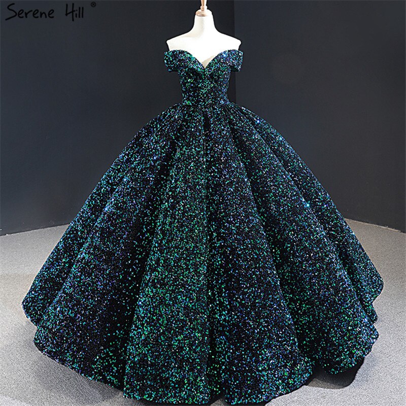 Dubai Sweetheart Sexy Green Luxury Wedding Dresses 2025 Sequined Off Shoulder Bridal Gowns Serene Hill HM66991 Custom Made - SERENE HILL