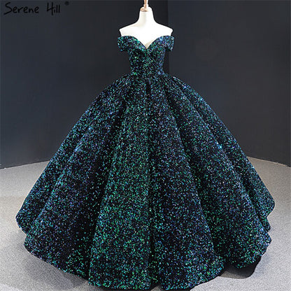 Dubai Sweetheart Sexy Green Luxury Wedding Dresses 2025 Sequined Off Shoulder Bridal Gowns Serene Hill HM66991 Custom Made - SERENE HILL