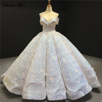 Dubai Sweetheart Sexy Green Luxury Wedding Dresses 2025 Sequined Off Shoulder Bridal Gowns Serene Hill HM66991 Custom Made - SERENE HILL