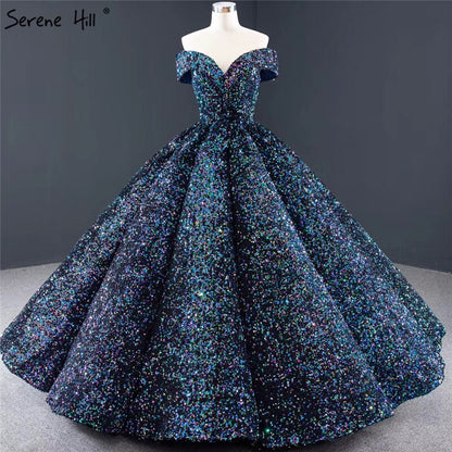 Dubai Sweetheart Sexy Green Luxury Wedding Dresses 2025 Sequined Off Shoulder Bridal Gowns Serene Hill HM66991 Custom Made - SERENE HILL