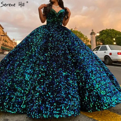 Dubai Sweetheart Sexy Green Luxury Wedding Dresses 2025 Sequined Off Shoulder Bridal Gowns Serene Hill HM66991 Custom Made - SERENE HILL