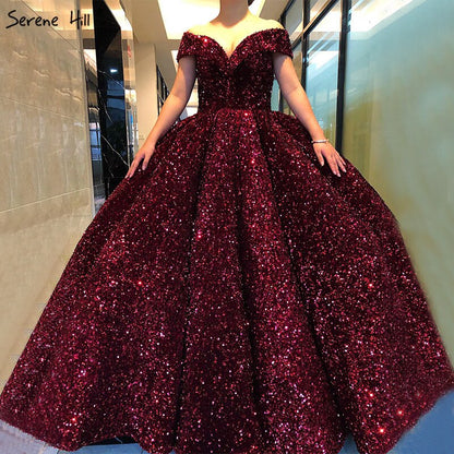 Dubai Sweetheart Sexy Green Luxury Wedding Dresses 2025 Sequined Off Shoulder Bridal Gowns Serene Hill HM66991 Custom Made - SERENE HILL