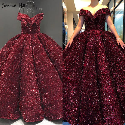 Dubai Sweetheart Sexy Green Luxury Wedding Dresses 2025 Sequined Off Shoulder Bridal Gowns Serene Hill HM66991 Custom Made - SERENE HILL