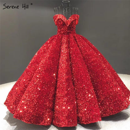 Dubai Sweetheart Sexy Green Luxury Wedding Dresses 2025 Sequined Off Shoulder Bridal Gowns Serene Hill HM66991 Custom Made - SERENE HILL