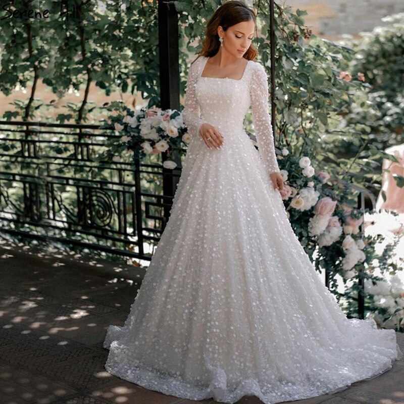 Dubai White A-Line Sexy Luxury Evening Dresses 2025 Beading Long Sleeve Sexy Formal Dress Serene Hill LA70271 - SERENE HILL