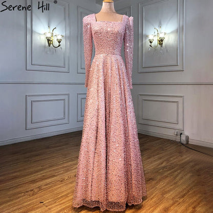 Dubai White A-Line Sexy Luxury Evening Dresses 2025 Beading Long Sleeve Sexy Formal Dress Serene Hill LA70271 - SERENE HILL