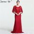 On Sale no return no refundSale Dubai Wine Red Evening Gowns with Shawl Beading Lace Mermaid Evening Dress Long High-end Luxury 2025 Serene Hill LA6137 - SERENE HILL