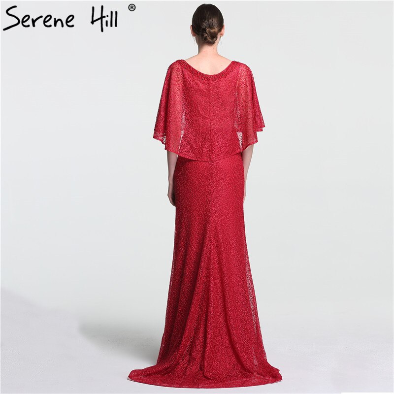 On Sale no return no refundSale Dubai Wine Red Evening Gowns with Shawl Beading Lace Mermaid Evening Dress Long High-end Luxury 2025 Serene Hill LA6137 - SERENE HILL