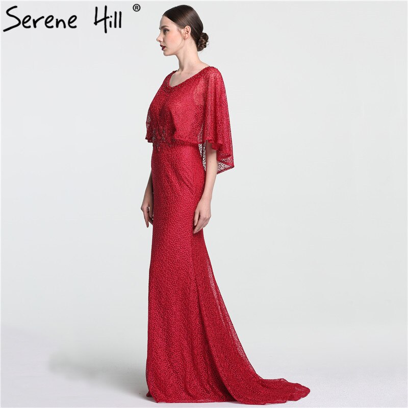 On Sale no return no refundSale Dubai Wine Red Evening Gowns with Shawl Beading Lace Mermaid Evening Dress Long High-end Luxury 2025 Serene Hill LA6137 - SERENE HILL