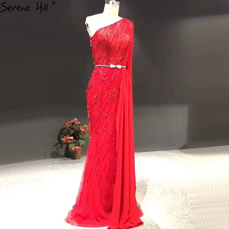 Dubai green One Shoulder Luxury Evening Dresses Mermaid Beading Suiqns Sparkle Formal Dress 2025 Serene Hill LA70515 - SERENE HILL