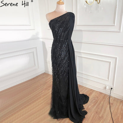 Dubai green One Shoulder Luxury Evening Dresses Mermaid Beading Suiqns Sparkle Formal Dress 2025 Serene Hill LA70515 - SERENE HILL