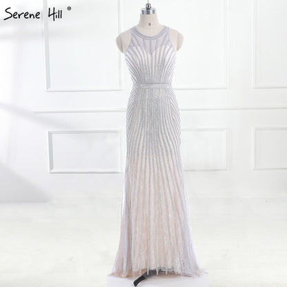 On Sale no return no refundSale Fashion Halter Gold Evening Party Dress Real Photos Nude Tulle Diamond Party Occasion 2025 Formal Long Evening Dress LA6008 - SERENE HILL