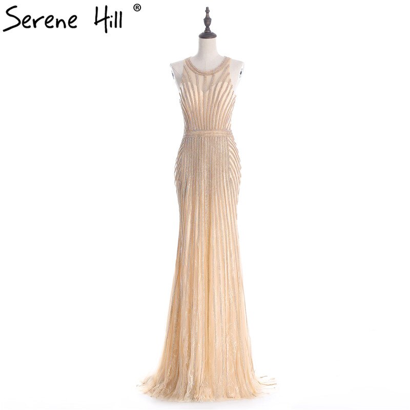 On Sale no return no refundSale Fashion Halter Gold Evening Party Dress Real Photos Nude Tulle Diamond Party Occasion 2025 Formal Long Evening Dress LA6008 - SERENE HILL