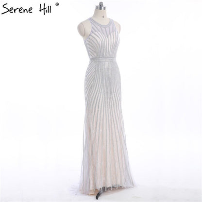 On Sale no return no refundSale Fashion Halter Gold Evening Party Dress Real Photos Nude Tulle Diamond Party Occasion 2025 Formal Long Evening Dress LA6008 - SERENE HILL