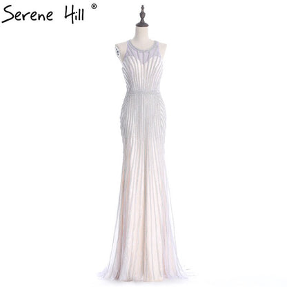 On Sale no return no refundSale Fashion Halter Gold Evening Party Dress Real Photos Nude Tulle Diamond Party Occasion 2025 Formal Long Evening Dress LA6008 - SERENE HILL