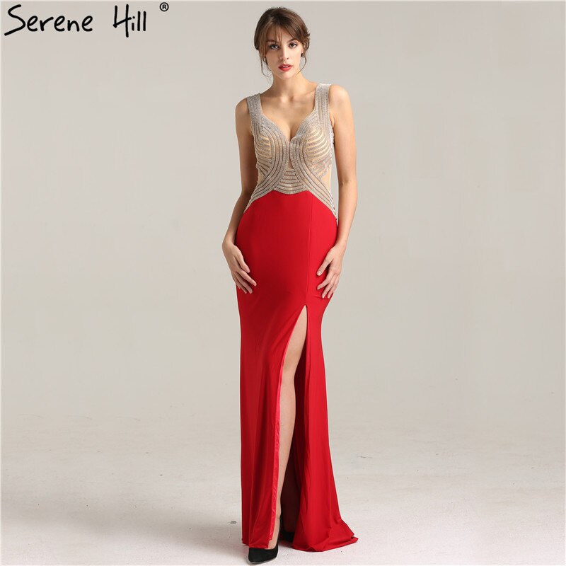 Sale Fashion Sexy Sleeveless Mermaid Bridal Dress V-Neck Crystal Elegant Formal Evening Gown 2025 Real Photo LA6263 - SERENE HILL