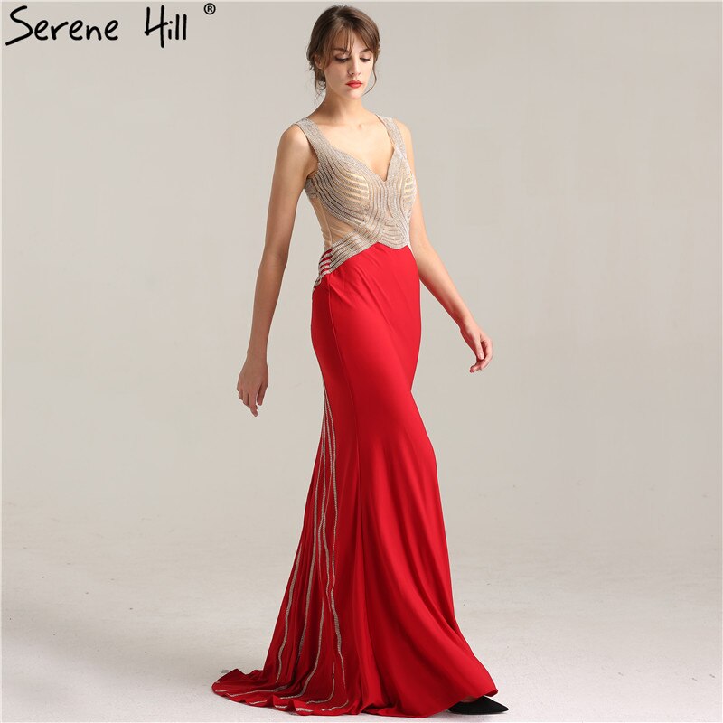 Sale Fashion Sexy Sleeveless Mermaid Bridal Dress V-Neck Crystal Elegant Formal Evening Gown 2025 Real Photo LA6263 - SERENE HILL