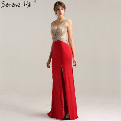 Sale Fashion Sexy Sleeveless Mermaid Bridal Dress V-Neck Crystal Elegant Formal Evening Gown 2025 Real Photo LA6263 - SERENE HILL