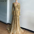 On Sale no return no refund Gold A-Line V-Neck Luxury Sexy Evening Dresses 2025 Pearls Crystal Long Sleeves Fromal Gown Serene Hill LA70287L - SERENE HILL