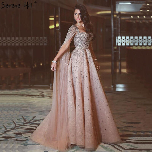 Sale Gold Backless Sexy Luxury Evening Dresses 2025 Dubai Crystal Sleeveless A-Line Formal Dress Serene Hill LA70290