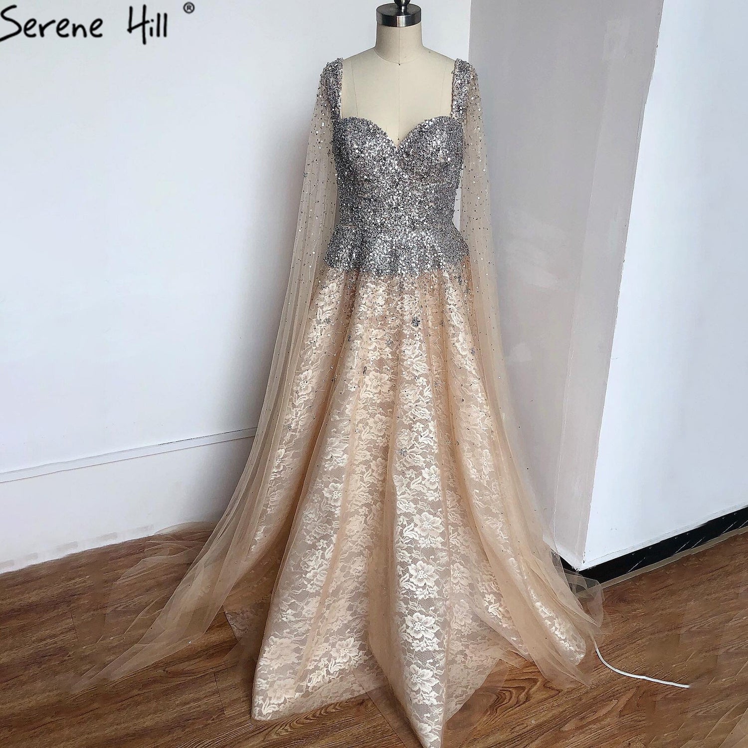 Sale Gold Backless Sexy Luxury Evening Dresses 2025 Dubai Crystal Sleeveless A-Line Formal Dress Serene Hill LA70290 - SERENE HILL