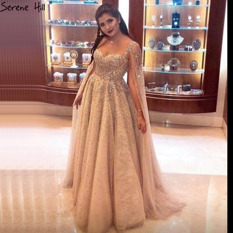 Sale Gold Backless Sexy Luxury Evening Dresses 2025 Dubai Crystal Sleeveless A-Line Formal Dress Serene Hill LA70290 Gold / 4
