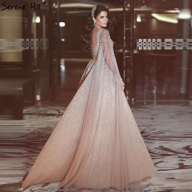 Sale Gold Backless Sexy Luxury Evening Dresses 2025 Dubai Crystal Sleeveless A-Line Formal Dress Serene Hill LA70290 Gold / 4