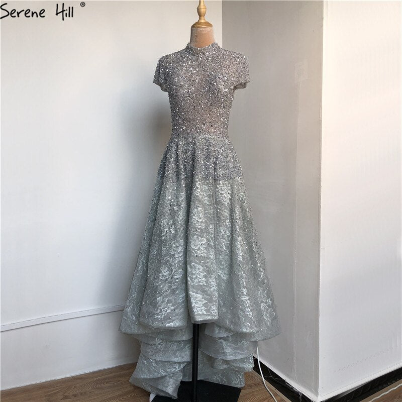 Gold High Neck Luxury Asymmetrical Evening Dresses 2025 Beading Sequined Sleeveless Evening Gowns Serene Hill LA60757 - SERENE HILL