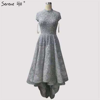 Gold High Neck Luxury Asymmetrical Evening Dresses 2025 Beading Sequined Sleeveless Evening Gowns Serene Hill LA60757 - SERENE HILL