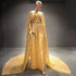 Gold Luxury A-Line Evening Dresses Gowns 2025 Beaded Elegant Cape Sleeves For Women Party Serene Hill LA71502 - SERENE HILL