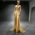 Gold Luxury Jumpsuit Evening Dresses Gowns 2025 Beaded Sexy Overskirt For Women Party Serene Hill LA71505 - SERENE HILL