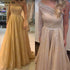 On Sale no return no refundSale Gold One Shoulder Sexy Dubai Evening Dresses 2025 Long Sleeves Luxury Sparkle A-Line Formal Dress Serene Hill LA70329 - SERENE HILL