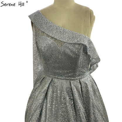 On Sale no return no refundSale Gold One Shoulder Sexy Dubai Evening Dresses 2025 Long Sleeves Luxury Sparkle A-Line Formal Dress Serene Hill LA70329 - SERENE HILL