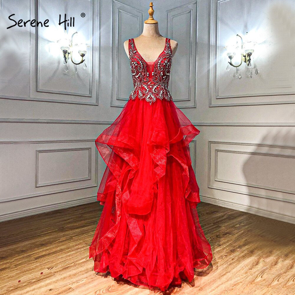 On Sale No Return No Refund Sale Gold V-Neck Beading Diamond Evening Dressese A-Line Sleeveless Sexy Evening Gowns Design 2025 Serene Hill LA70149 - SERENE HILL