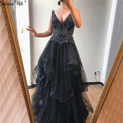 On Sale No Return No Refund Sale Gold V-Neck Beading Diamond Evening Dressese A-Line Sleeveless Sexy Evening Gowns Design 2025 Serene Hill LA70149 - SERENE HILL
